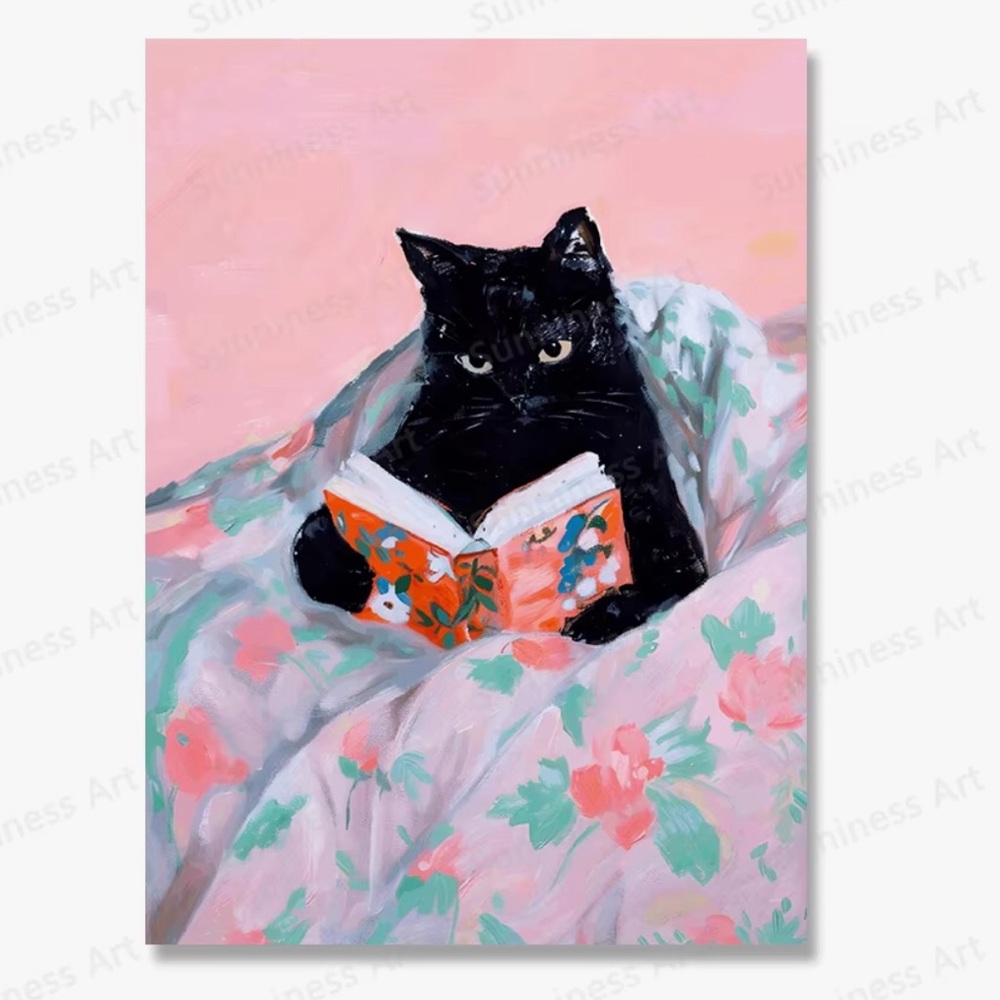 Set of 6 Cat Reading Book Canvas Posters Art Prints, Frameless (Lg) - Picture 5 of 15